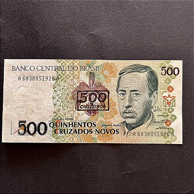 Cédula do Brasil -500 Cruzados Novos - carimbo 500 Cruzeiros - Augusto Ruschi - FE - ref.3023