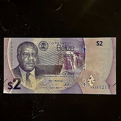Cédula Estrangeira - 2 Dólares de Belize - Central Bank of Belize - 2025 - FE- ref.3027