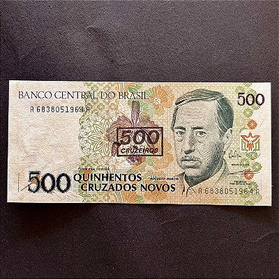 Cédula do Brasil - 500 Cruzados Novos - carimbo 500 Cruzeiros - Augusto Ruschi - Sob - ref.3030