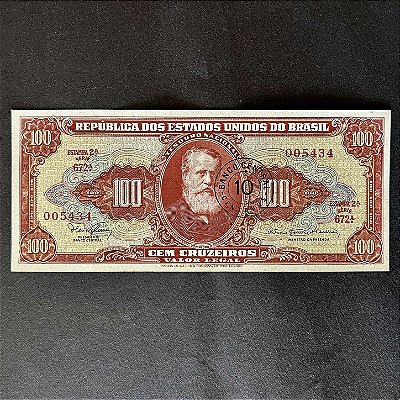 Cédula do Brasil - 100 Cruzeiros - carimbo 10 Centavos - Dom Pedro II - FE - ref.3032