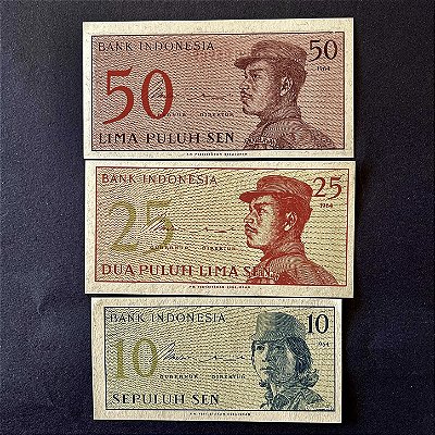03 Cédulas Estrangeiras - Bank Indonesia - 10 - 25 - 50 de 1964 - FE - ref.3035