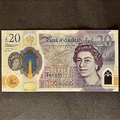Cédula Estrangeira - Bank Of England - 20 Libras Esterlinas - Polimero - Rainha ELizabeth - FE - ref.3039