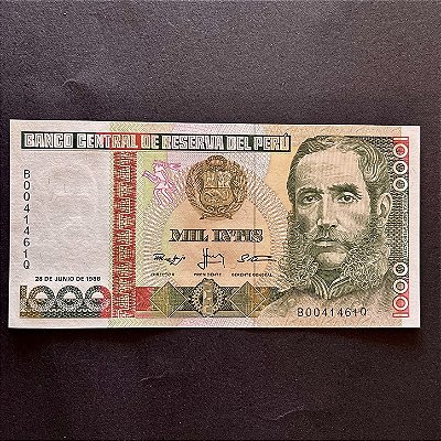 Cédula Estrangeira - Banco Central Del Peru - 1.000 Intis - 1988 - FE - ref.3050