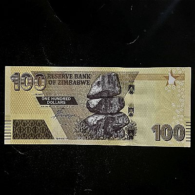 Cédula Estrangeira - 100 Dólares do Reserve Bank of Zimbabue -2020 - FE - ref.3072