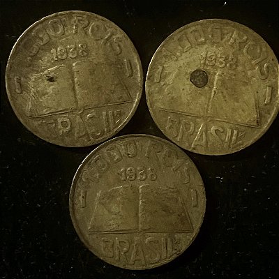 03 Moedas do Brasil - 1.000 Reis - 1938 - Anchieta - Aluminio Bronze - Mbc - ref.3115