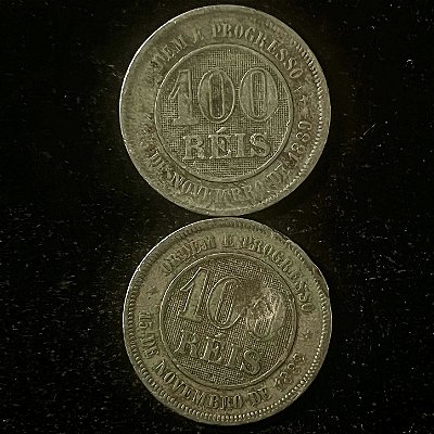 02 Moedas do Brasil - 100 Reis - 1889 - 1896 - Cupro Niquel - Mbc - ref.3116
