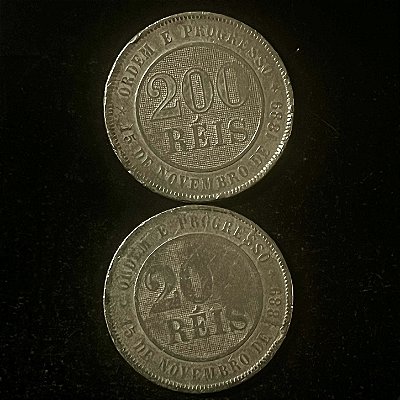 02 Moedas do Brasil - 200 Reis - 1889 - Cupro Niquel - Mbc - ref.3117