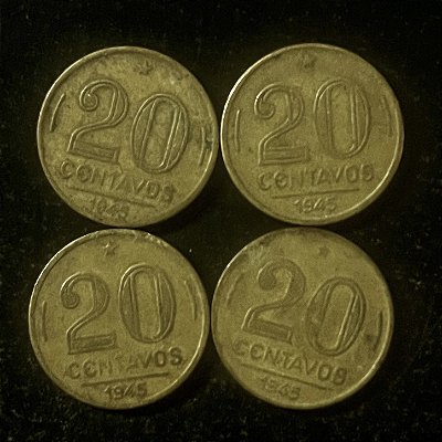 04 Moedas do Brasil - 20 Centavos - 1945 - Getulio Vargas - Aluminio Bronze - Mbc - ref.3121
