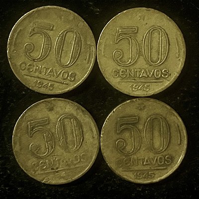 04 Moedas do Brasil - 50 Centavos - 1945 - Getulio Vargas - Aluminio Bronze - Mbc - ref.3123
