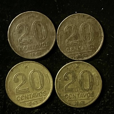 04 Moedas do Brasil - 20 Centavos - 1943 - Getulio Vargas -Aluminio Bronze - Mbc - ref.3134