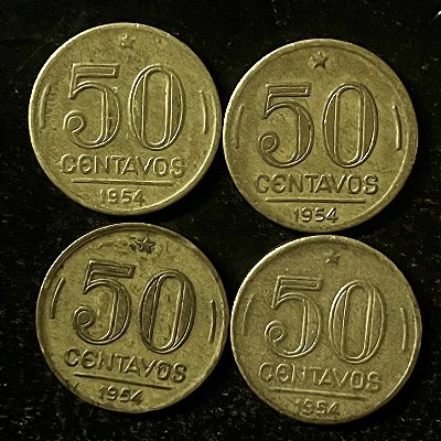 04 Moedas do Brasil - 50 Centavos - 1954 - Presidente Dutra - Aluminio Bronze - Mbc - ref.3135