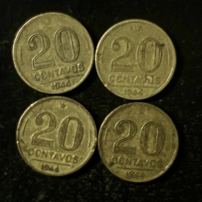 04 Moedas do Brasil - 20 Centavos - 1944 - Getulio Vargas - Aluminio Bronze - Mbc - ref.3137