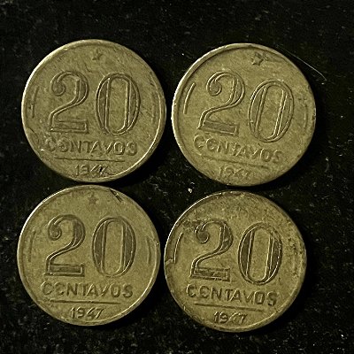 04 Moedas do Brasil - 20 Centavos - 1947 - Getulio Vargas - Aluminio Bronze - Mbc - ref.3138