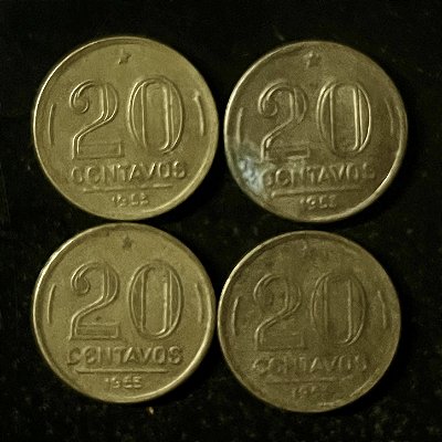 04 Moedas do Brasil - 20 Centavos - 1956 - Rui Barbosa - Aluminio Bronze - Mbc - ref.3139