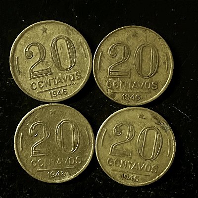 04 Moedas do Brasil - 20 Centavos - 1946 - Getulio Vargas - Aluminio Bronze - Mbc - ref.3140