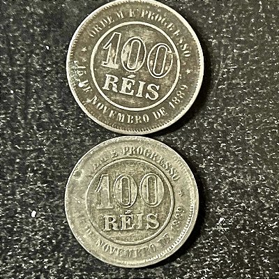 02 Moedas do Brasil - 100 Réis - 1889 - Cupro Niquel - Mbc - ref.3145
