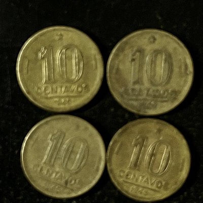 04 Moedas do Brasil - 10 Centavos - 1945 - Getulio Vargas - Aluminio Bronze - Mbc - ref.3151
