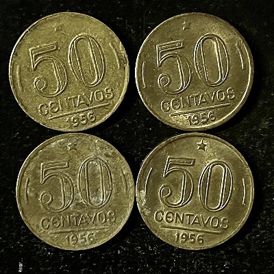 04 Moedas do Brasil - 50 Centavos - 1956 - Presidente Dutra - Aluminio Bronze - Mbc - ref.3152
