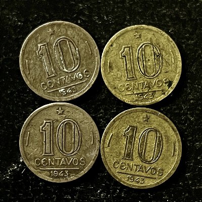 04 Moedas do Brasil - 10 Centavos - 1943 - Getulio Vargas - Aluminio Bronze - Mbc - ref.3154