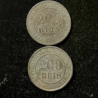 02 Moedas do Brasil - 200 Réis - 1896 - 1871 - Cupro Niquel - Mbc - ref.3155