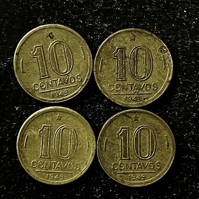 04 Moedas do Brasil - 10 Centavos - 1949 - Jose Bonifacio - Aluminio Bronze - Mbc - ref.3157