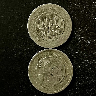 02 Moedas do Brasil - 100 Réis - 1889 - Cupro Niquel - Mbc - ref.3163