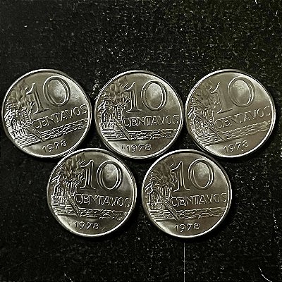 05 Moedas do Brasil - 10 Centavos - 1978 - FC - Aço Inoxidavel - ref.3166