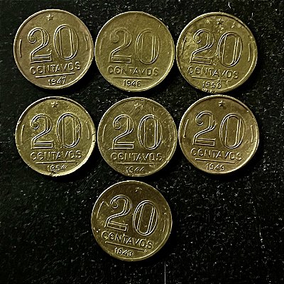 07 Moedas do Brasil - 20 Centavos - 1943-1946-1949-1950-1944-1947-1954 - Aluminio Bronze - Mbc - ref.3168