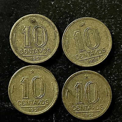 04 Moedas do Brasil - 10 Centavos - 1951 - Jose Bonifácio - Aluminio Bronze - Mbc - ref.3169