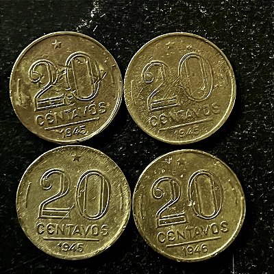 04 Moedas do Brasil - 20 Centavos - 1945 - 1946 - Getulio Vargas - Aluminio Bronze - Mbc - ref.3170