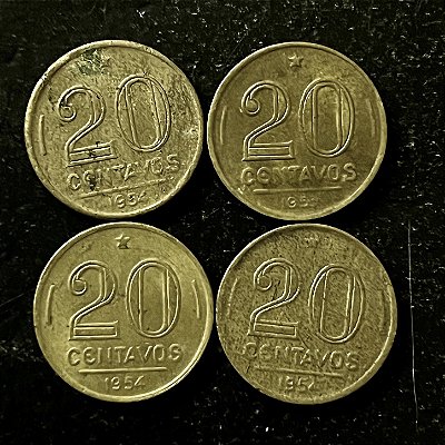 04 Moedas do Brasil - 20 Centavos - 1954 - Rui Barbosa - Aluminio Bronze - Mbc - ref.3171