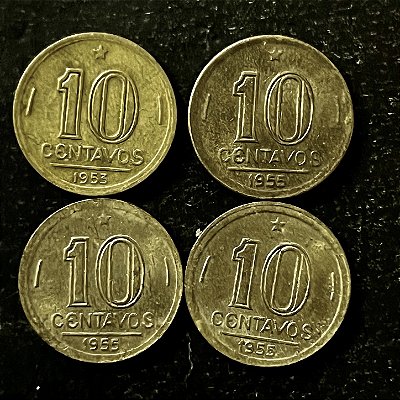04 Moedas do Brasil - 10 Centavos - 1955 - Jose Bonifácio - Aluminio Bronze - Mbc - ref.3172