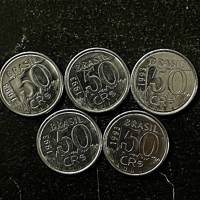 05 Moedas do Brasil - 50 Cruzeiros Reais - 1993 - Onça Pintada - Aço Inoxidável - FC - ref.3174