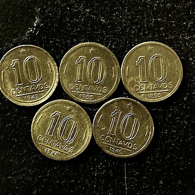 05 Moedas do Brasil - 10 Centavos - 1946-1948-1955-1949-1953 - Aluminio Bronze - Mbc - ref.3175