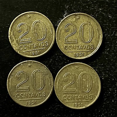 04 Moedas do Brasil - 20 Centavos - 1951 - Rui Barbosa - Aluminio Bronze - Mbc - ref.3176