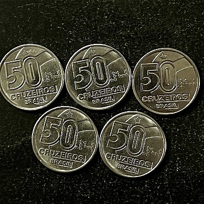 05 Moedas do Brasil - 50 Cruzeiros - 1990 - Aço Inoxidavel - Mbc - ref.3177
