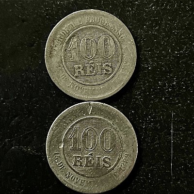 02 Moedas do Brasil - 100 Réis - 1895 - Cupro Niquel - Mbc - ref.3180