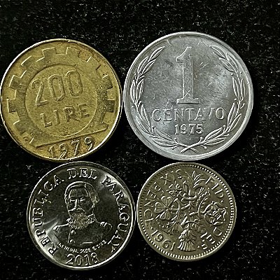 04 Moedas Estrangeiras - Italia 1979-Chile 1975-Paraguai 2018-Reino Unido 1961 - Mbc - ref.3181