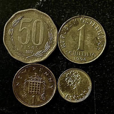 04 Moedas Estrangeiras - Portugal 2000-Austria 1994-Chile 2007-Reino Unido 1975 - Mbc - ref.3187