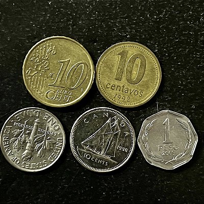 05 Moedas Estrangeiras -Espanha 2005-Canada 1990-Argentina 1992-USA 2007 - Mbc - ref.3188