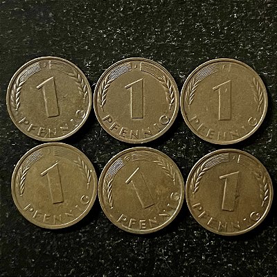 06 Moedas Estrangeiras - Alemanha 1 Pfenning - 1950-1960-1960-1977-1981-1976 - Mbc - ref.3189
