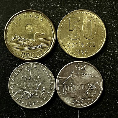04 Moedas Estrangeiras - França 1961-USA 2004-Argentina 1994-Canda 2013 - Mbc - ref.3190