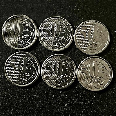 06 Moedas do Brasil - 50 Centavos - 2020 - FC - AÇo Inoxidável - ref.3199