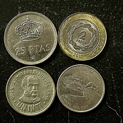 04 Moedas Estrangeiras -Panama 2005-Espanha 19875-Peru 1986-Argentina 2010 - Mbc - ref.3199