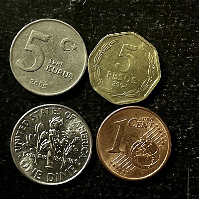 04 Moedas Estrangeiras - USA 2018-Turquia 2005-Chile 2004-Portugal 2019 - Mbc - ref.3200
