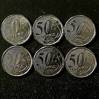 06 Moedas do Brasil - 50 Centavos - 2022 - FC - AÇo Inoxidável - ref.3208