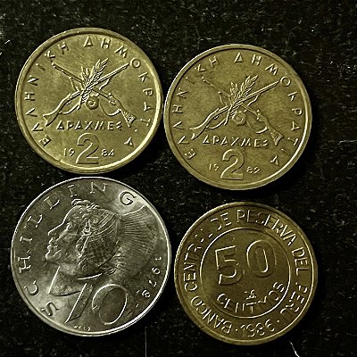 04 Moedas Estrangeiras - Grecia 1982-Austria 1978-Grecia 1984-Peru 1986 - Mbc - ref.3208