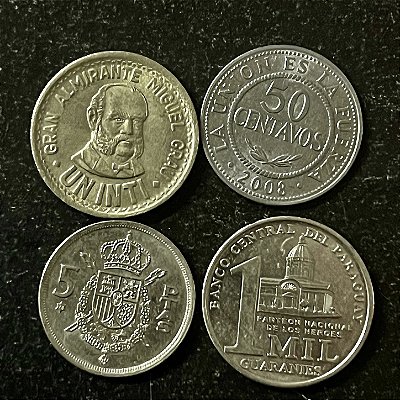 04 Moedas Estrangeiras - Espanha 1975-Bolivia 2008 - Peru 1987 - Paraguai 2007 - Mbc - ref.3210