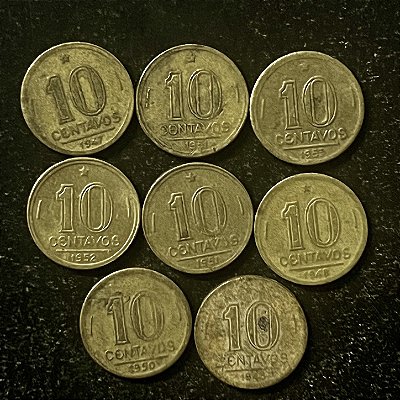 08 Moedas do Brasil - 10 cts-1953-1947=1950-1951-1952-1945-1951-1948 - Aluminio Bronze - Mbc - ref.3147