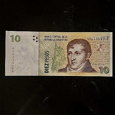 Cédula Estrangeira - Antiga de 10 Pesos Argentinos - Banco Central da Republica Argentina - FE - ref.3212